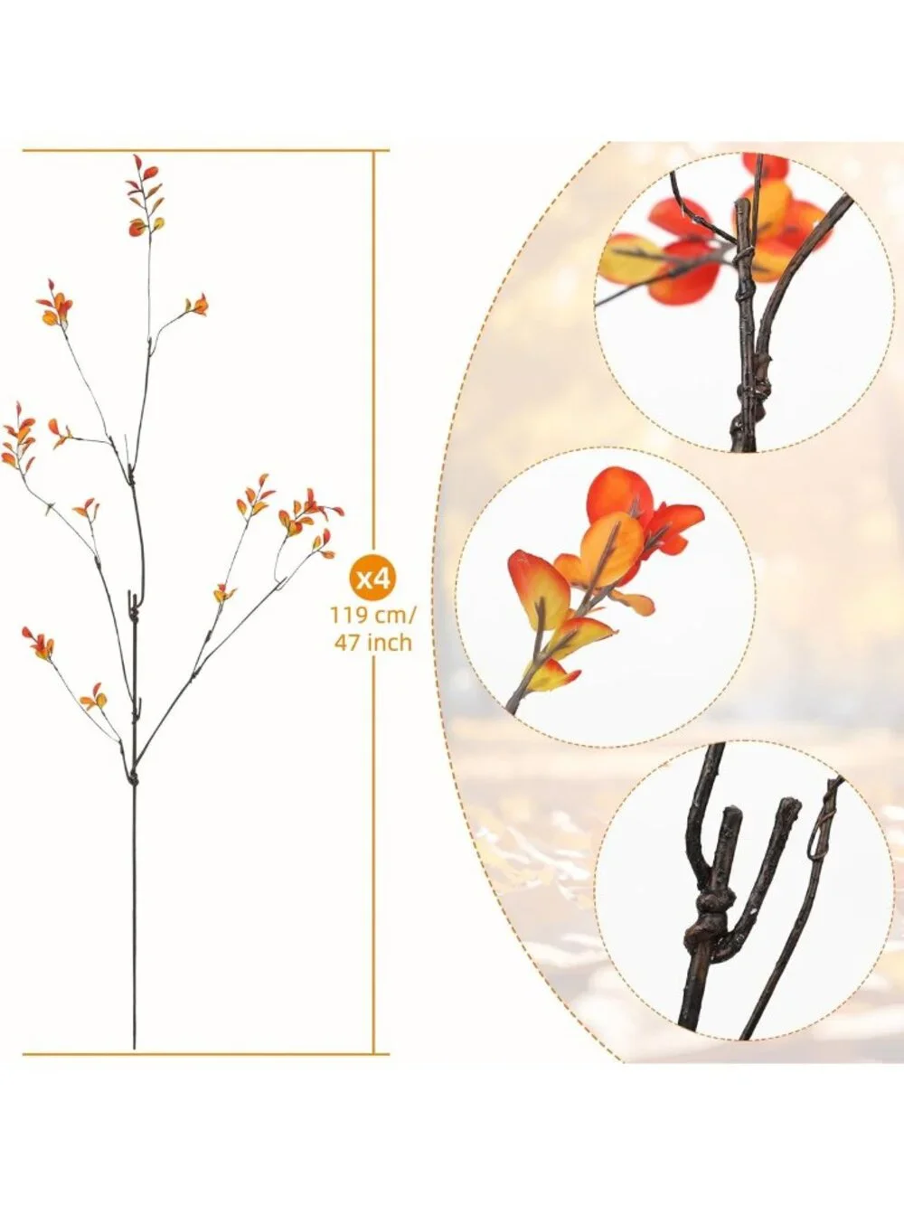 4pcs 47.5” Fall Faux Ficus Branches - Autumn Greenery for Home Decor